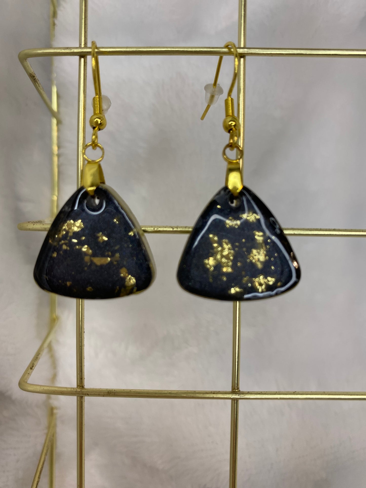 Black with Gold Foil Triangle Earrings