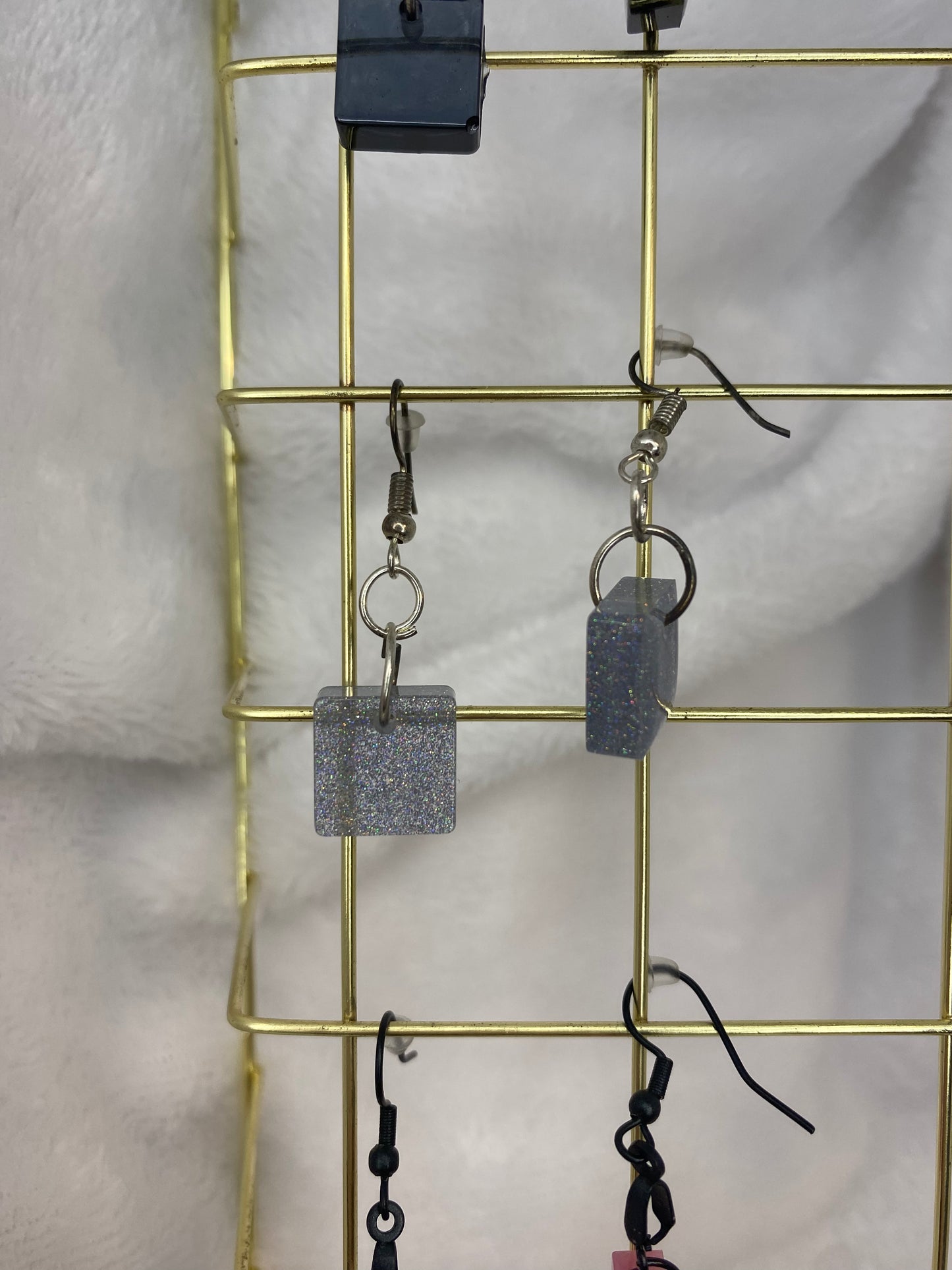 Small Silver Fine Glitter Resin Earrings