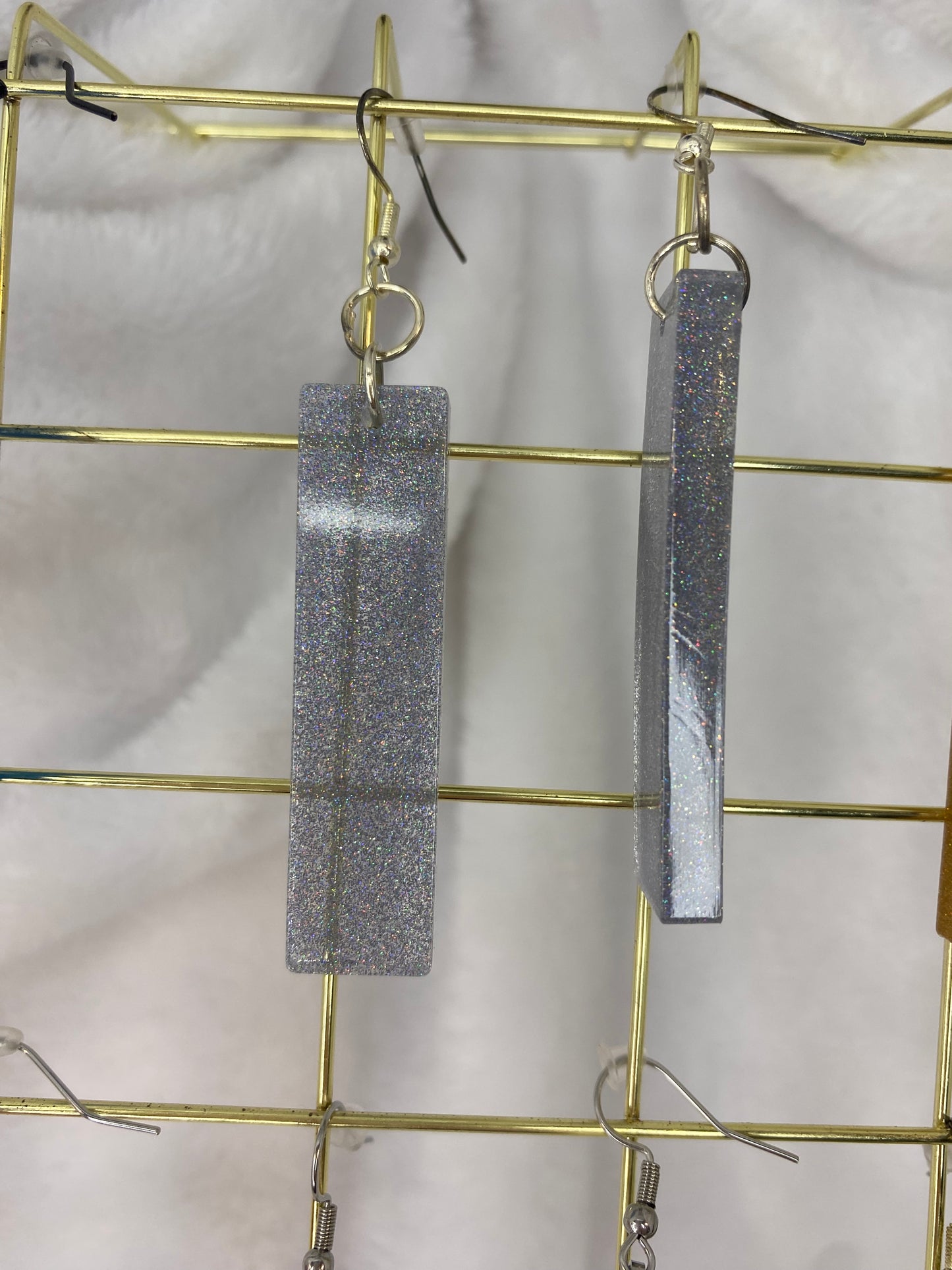 Extra Large Silver Fine Glitter Resin Earrings