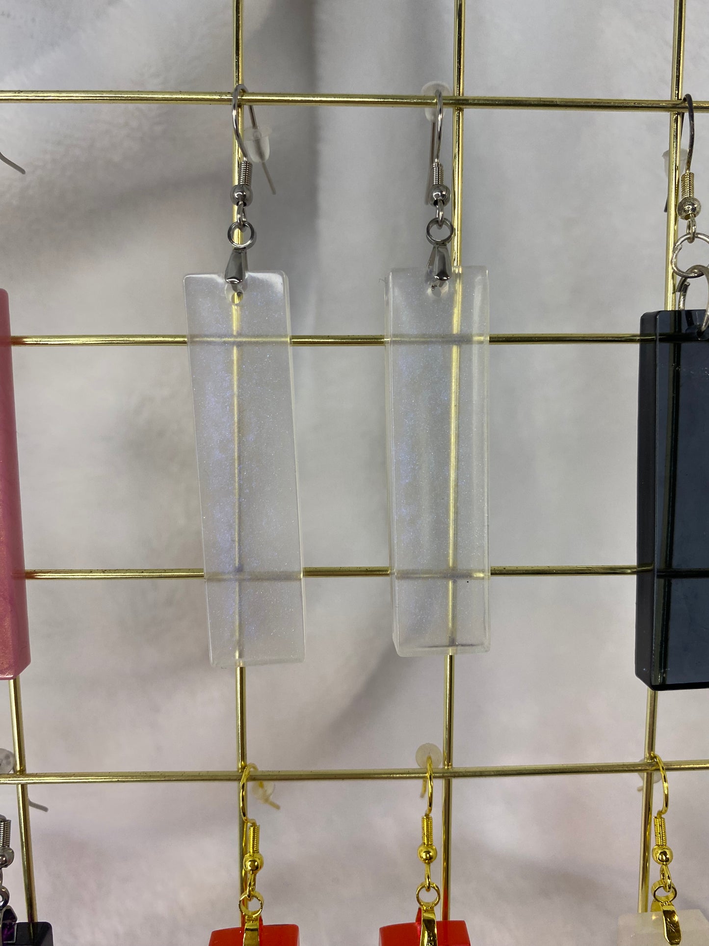 Iridescent Rectangle Earrings (Blue Tint)