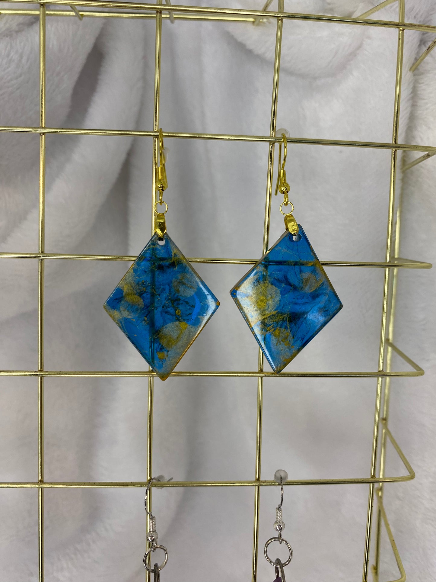 Medium Blue & Gold Resin Earrings