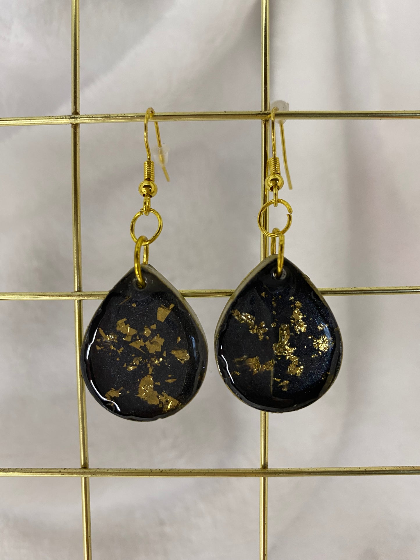 Black with Gold Foil Teardrop Earrings
