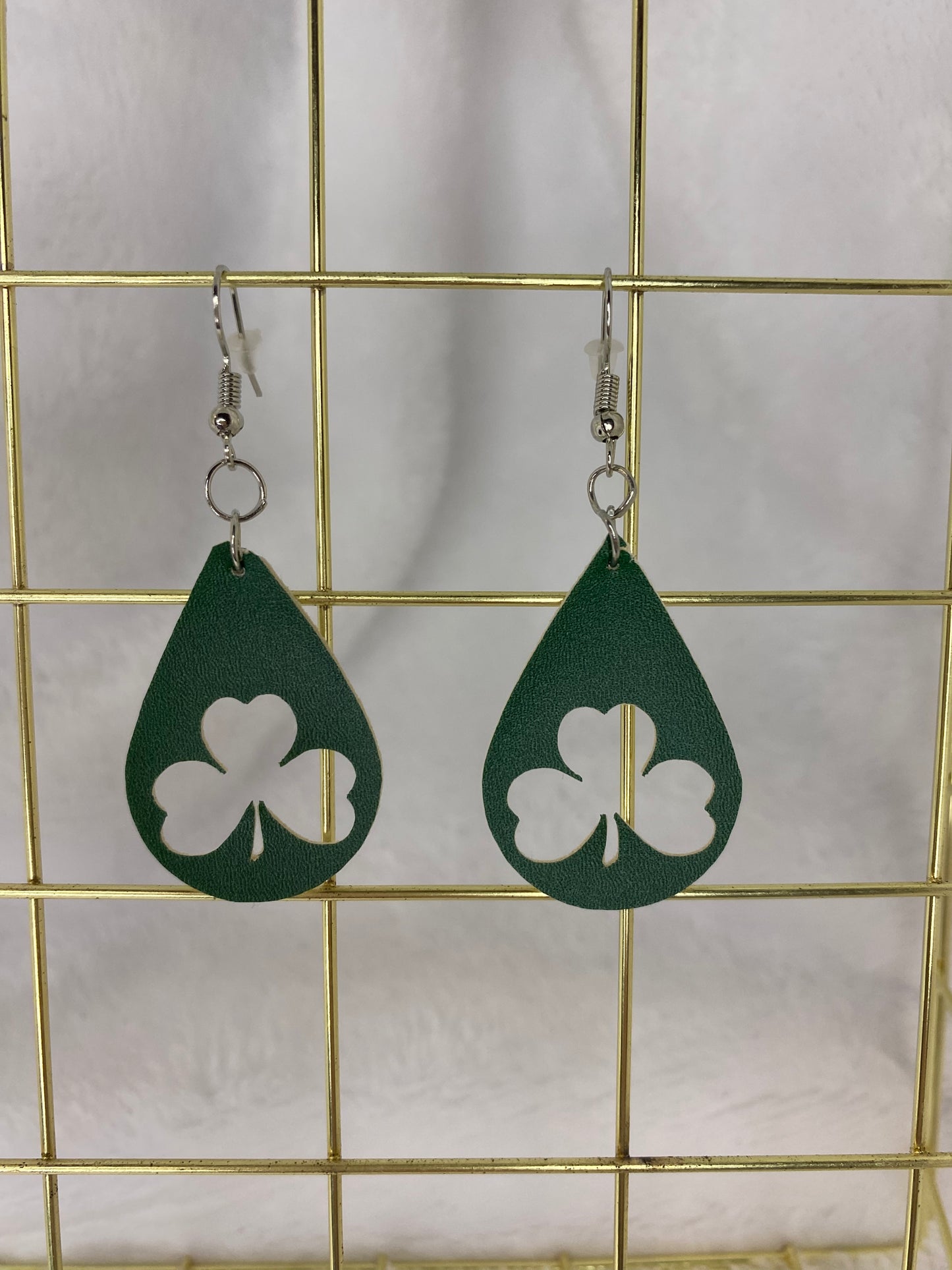 Green 3 Leaf Clover Teardrop Earrings