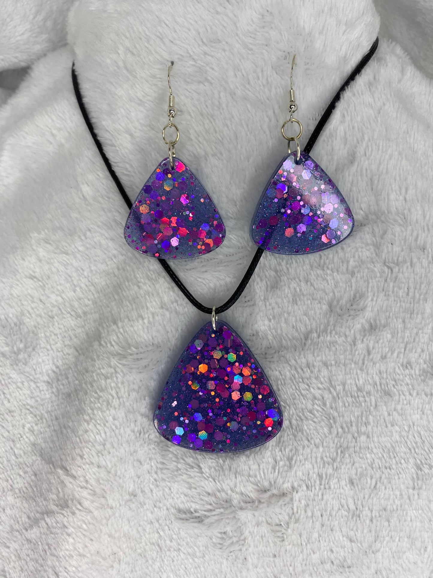 Purple Chunky Glitter Triangle Earring & Necklace Set