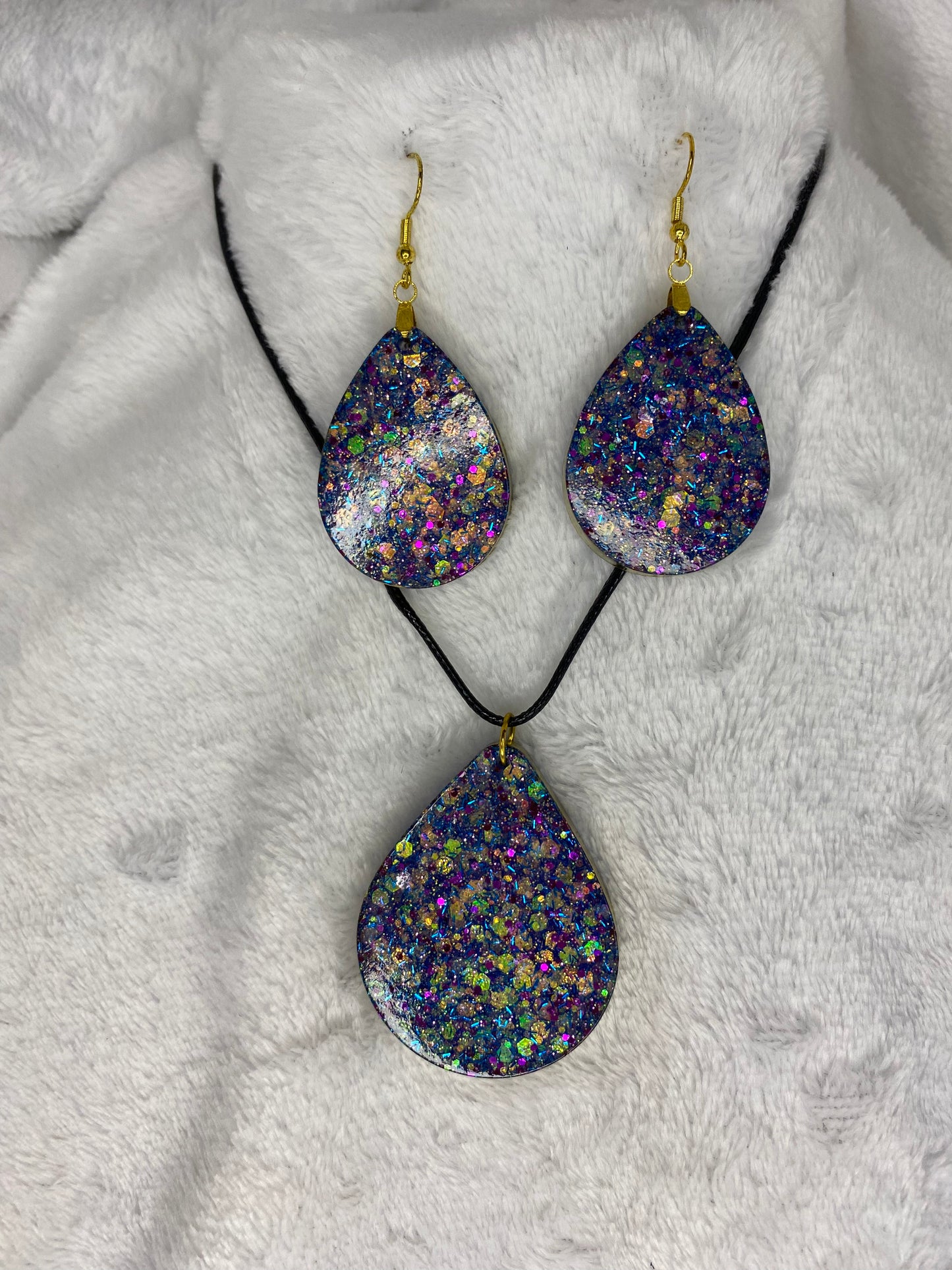 Purple Chunky Resin Teardrop Jewelry Set
