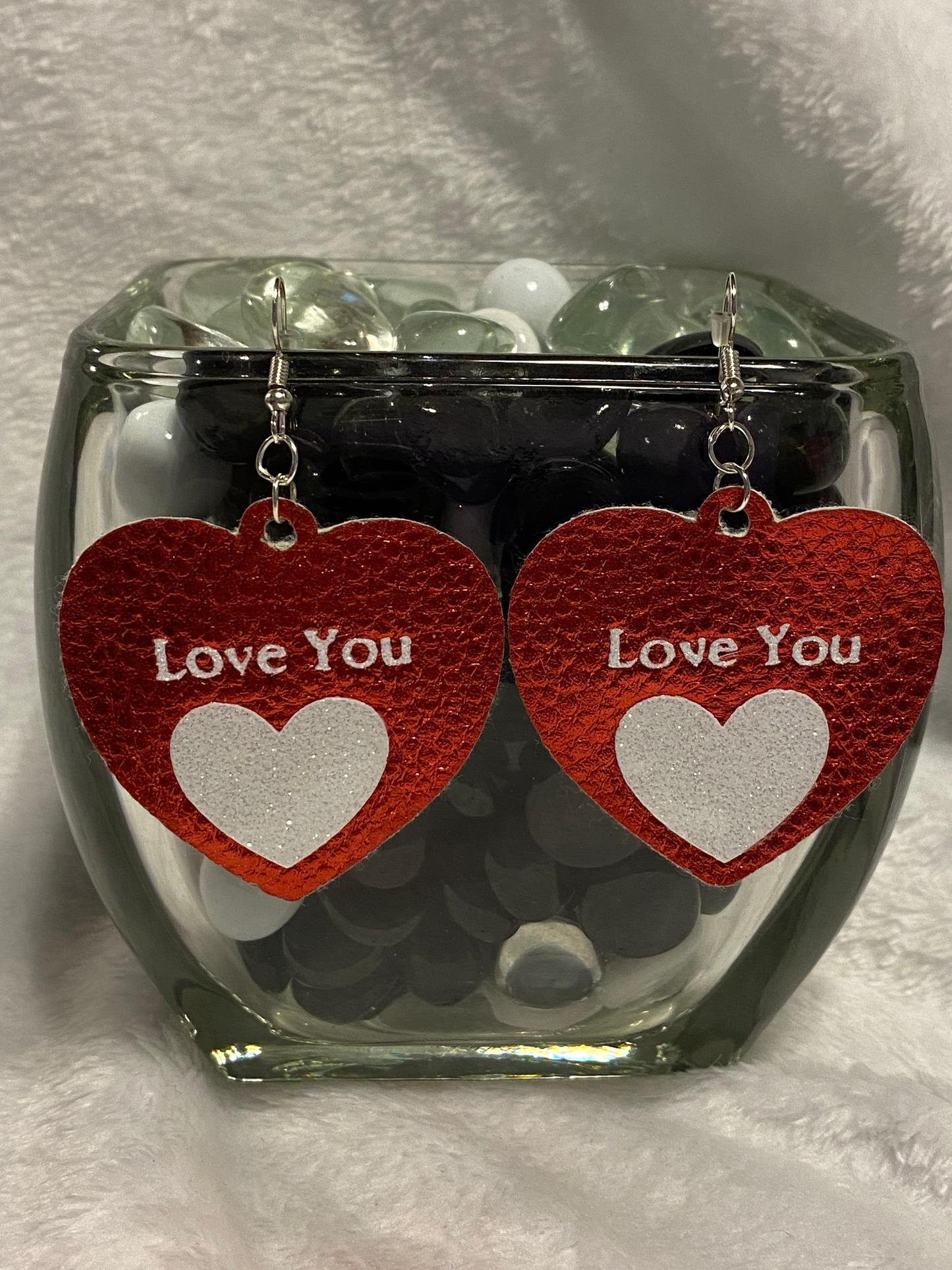 Red Faux Leather Love You Earrings