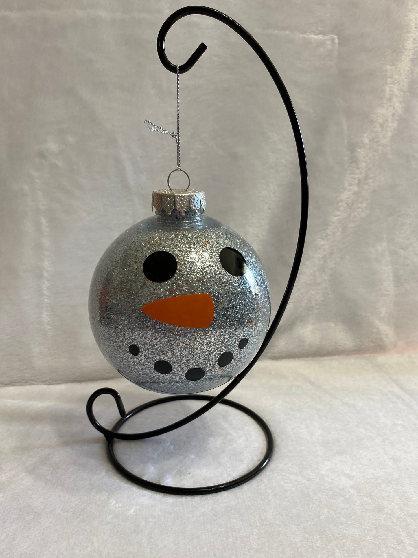 Silver Glitter Snowman Face Christmas Ornament