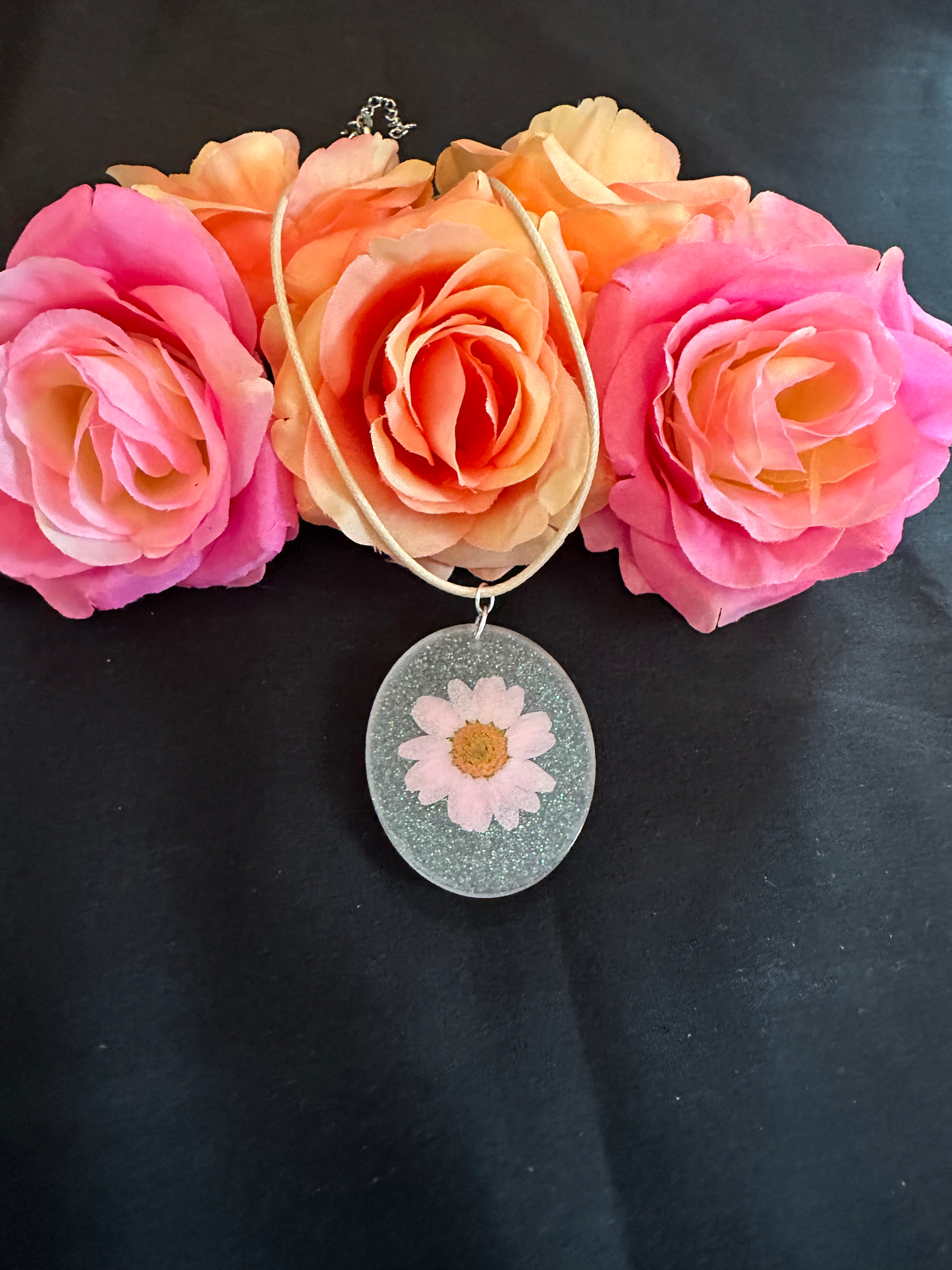 Clear Glitter Flower Pendant