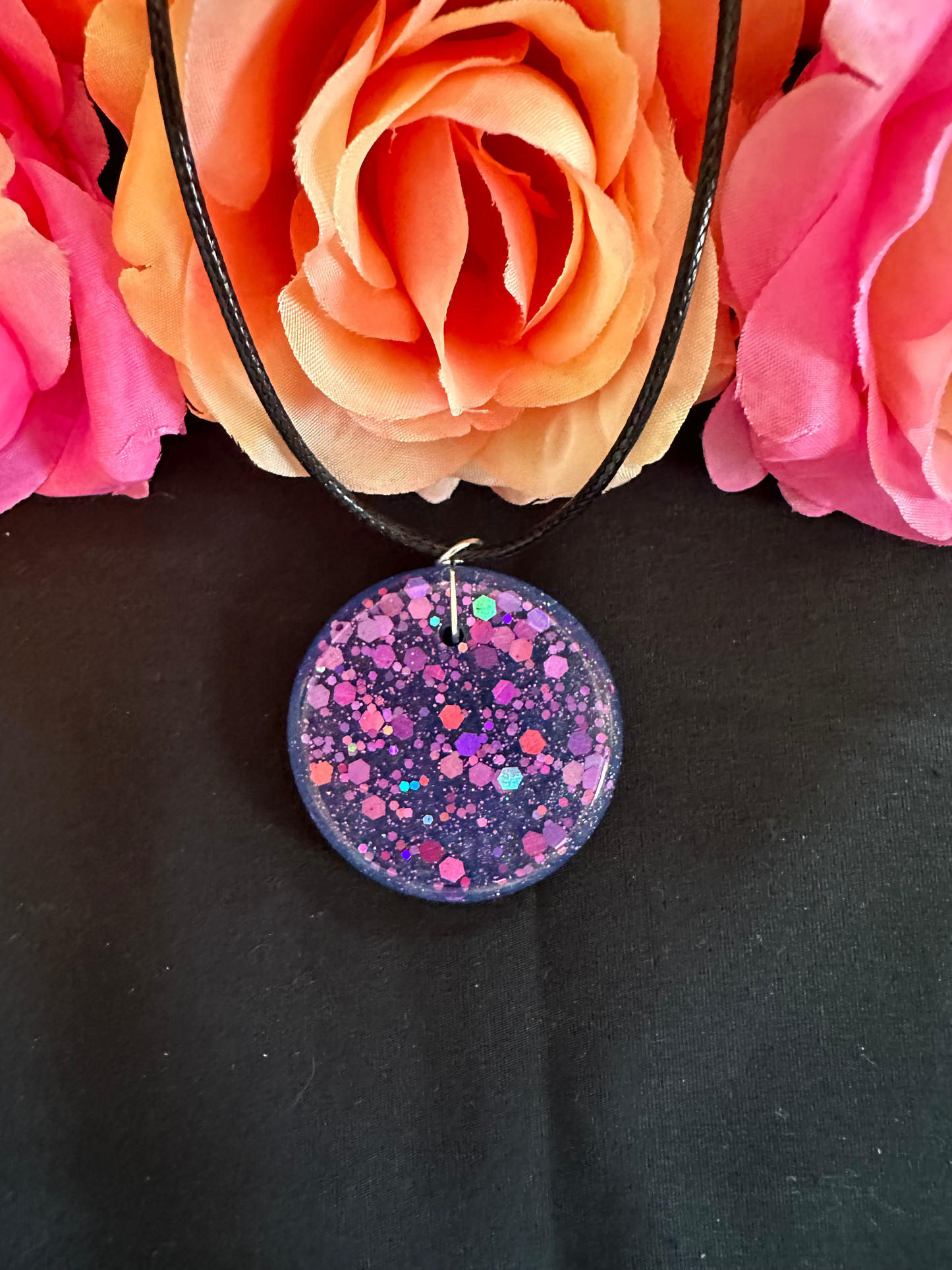 Round Purple Chunky Glitter Necklace