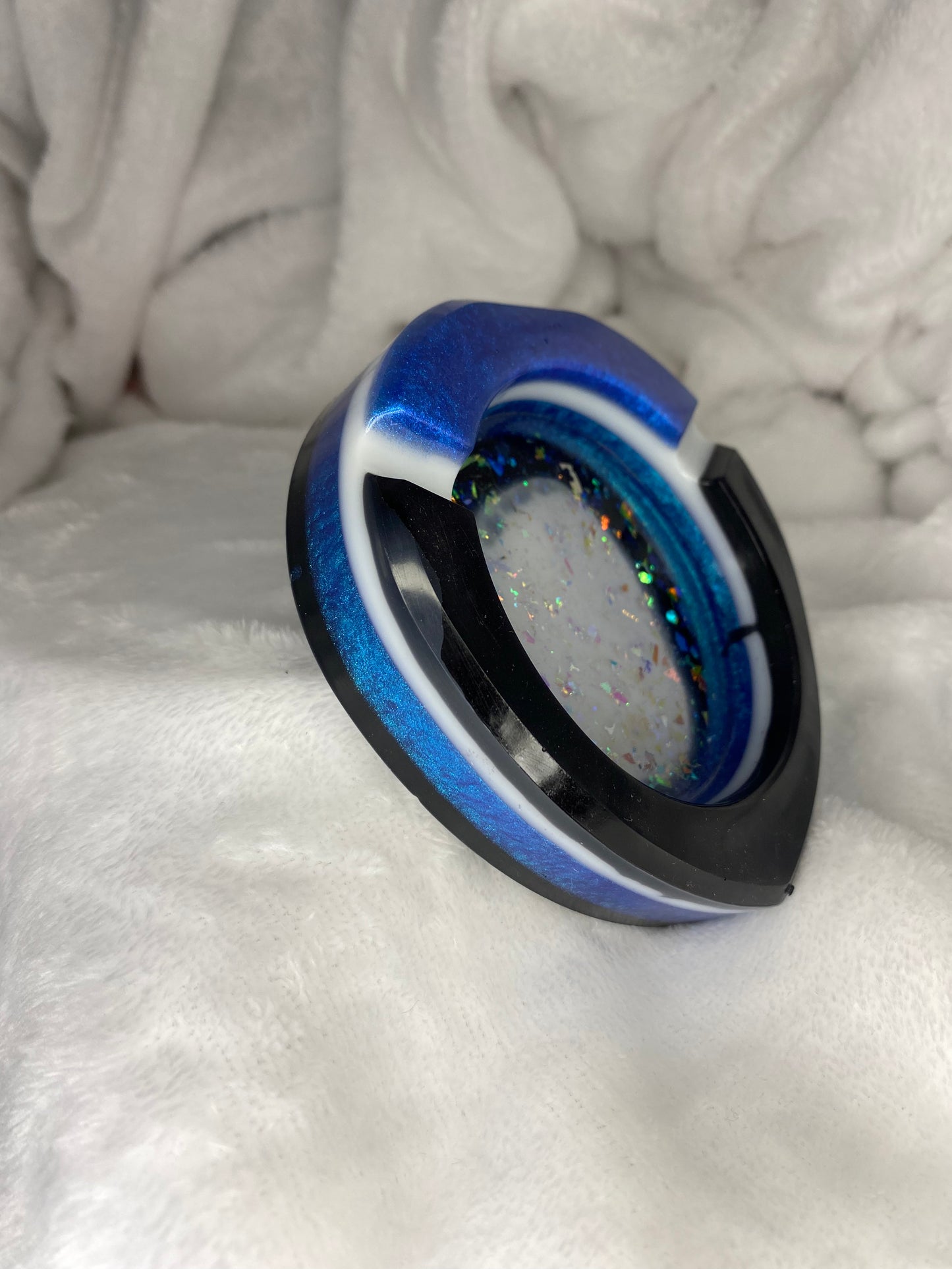 Blue, Black, White with Chunky Glitter Ashtray