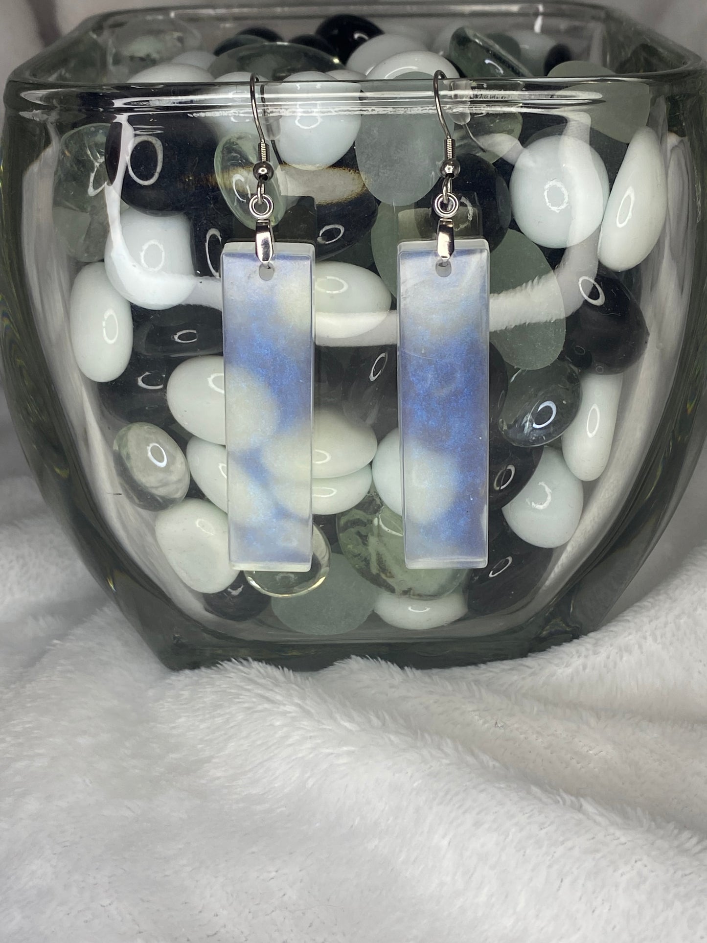 Iridescent Rectangle Earrings (Blue Tint)
