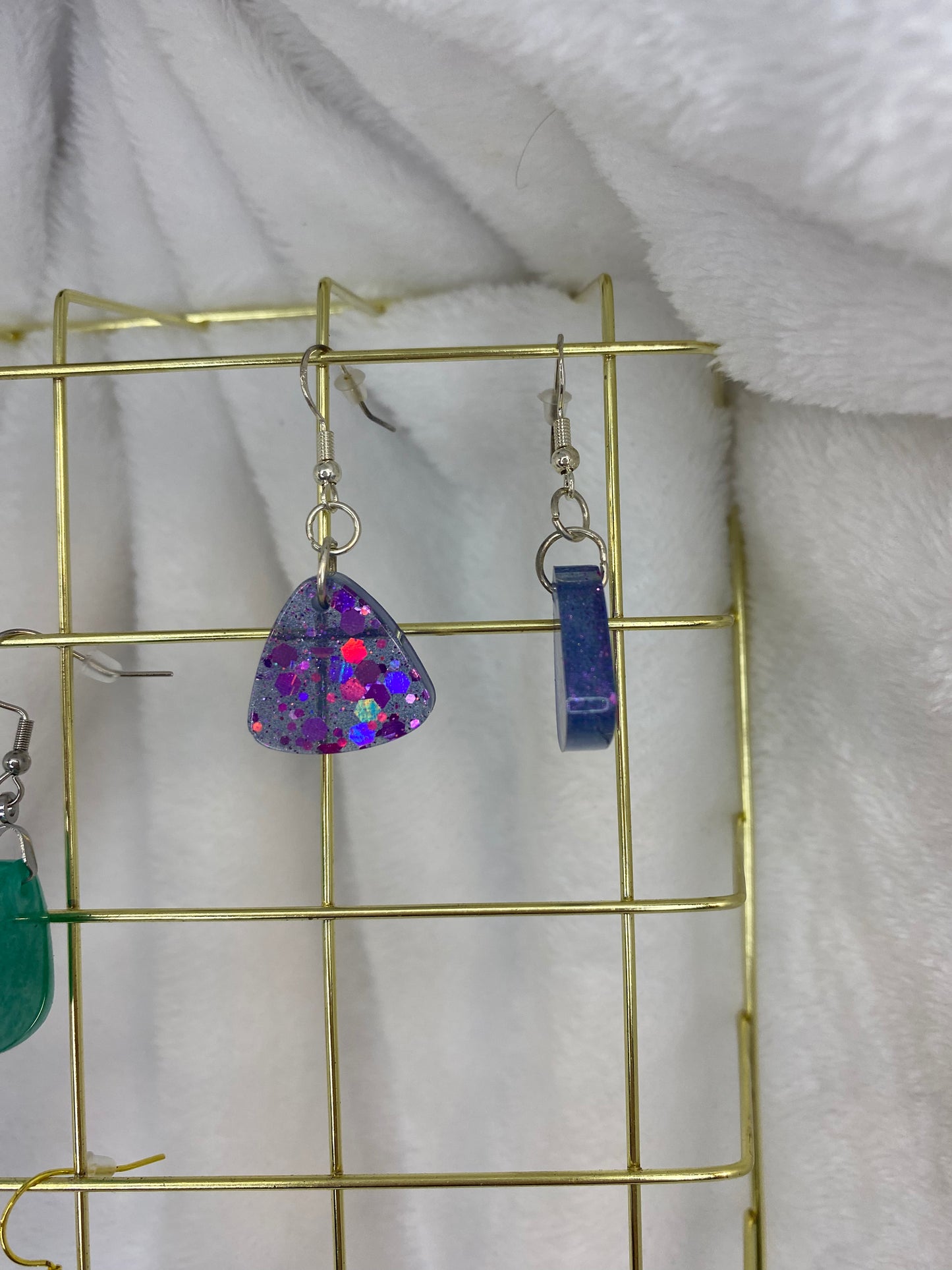 Small Triangle Blue with Purple Chunky Glitter Earrings