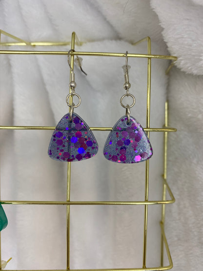 Small Triangle Blue with Purple Chunky Glitter Earrings