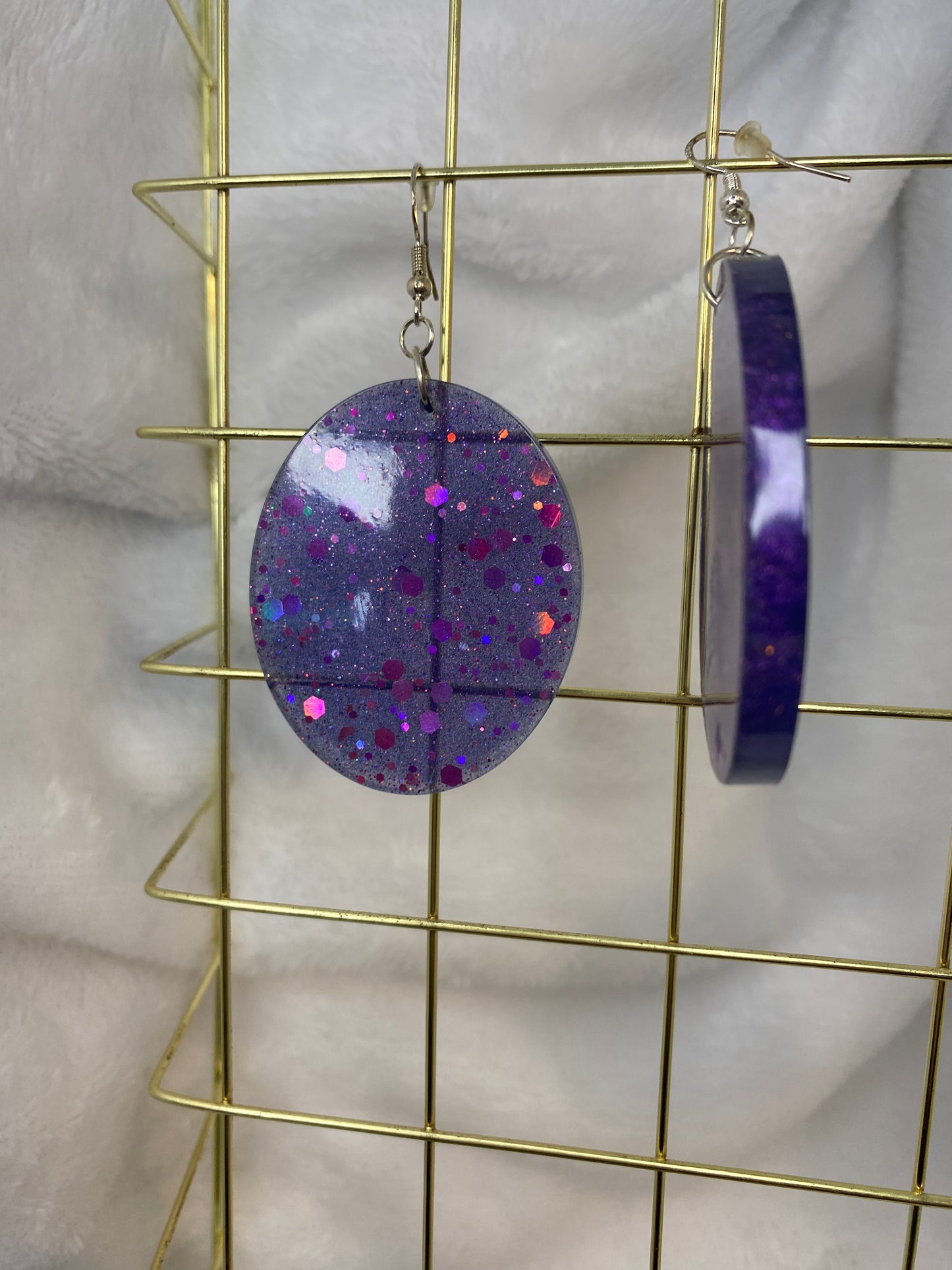 Medium Purple Chunky Glitter Earrings Oval