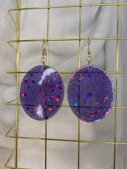 Medium Purple Chunky Glitter Earrings Oval