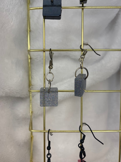 Small Silver Fine Glitter Resin Earrings