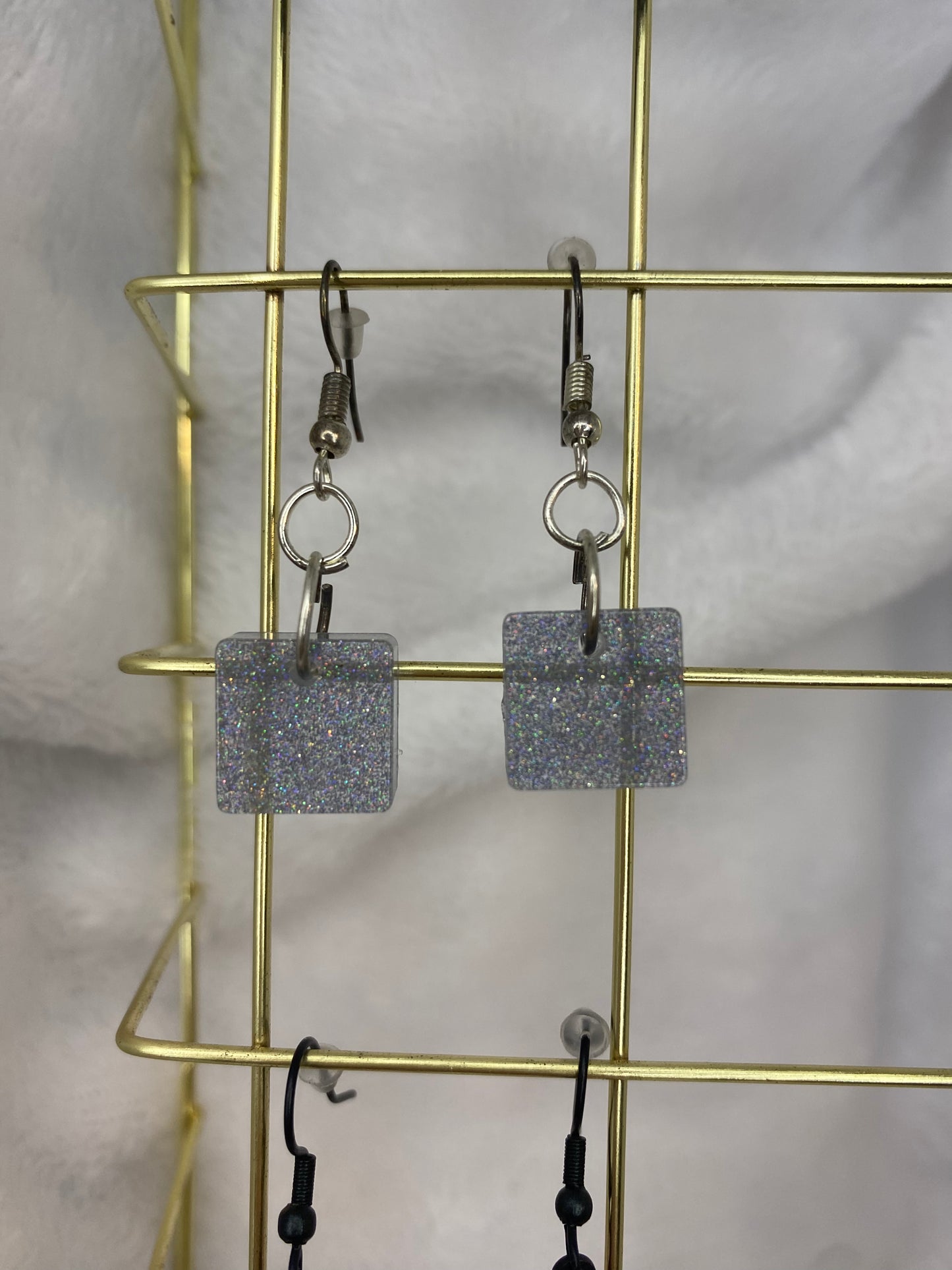 Small Silver Fine Glitter Resin Earrings