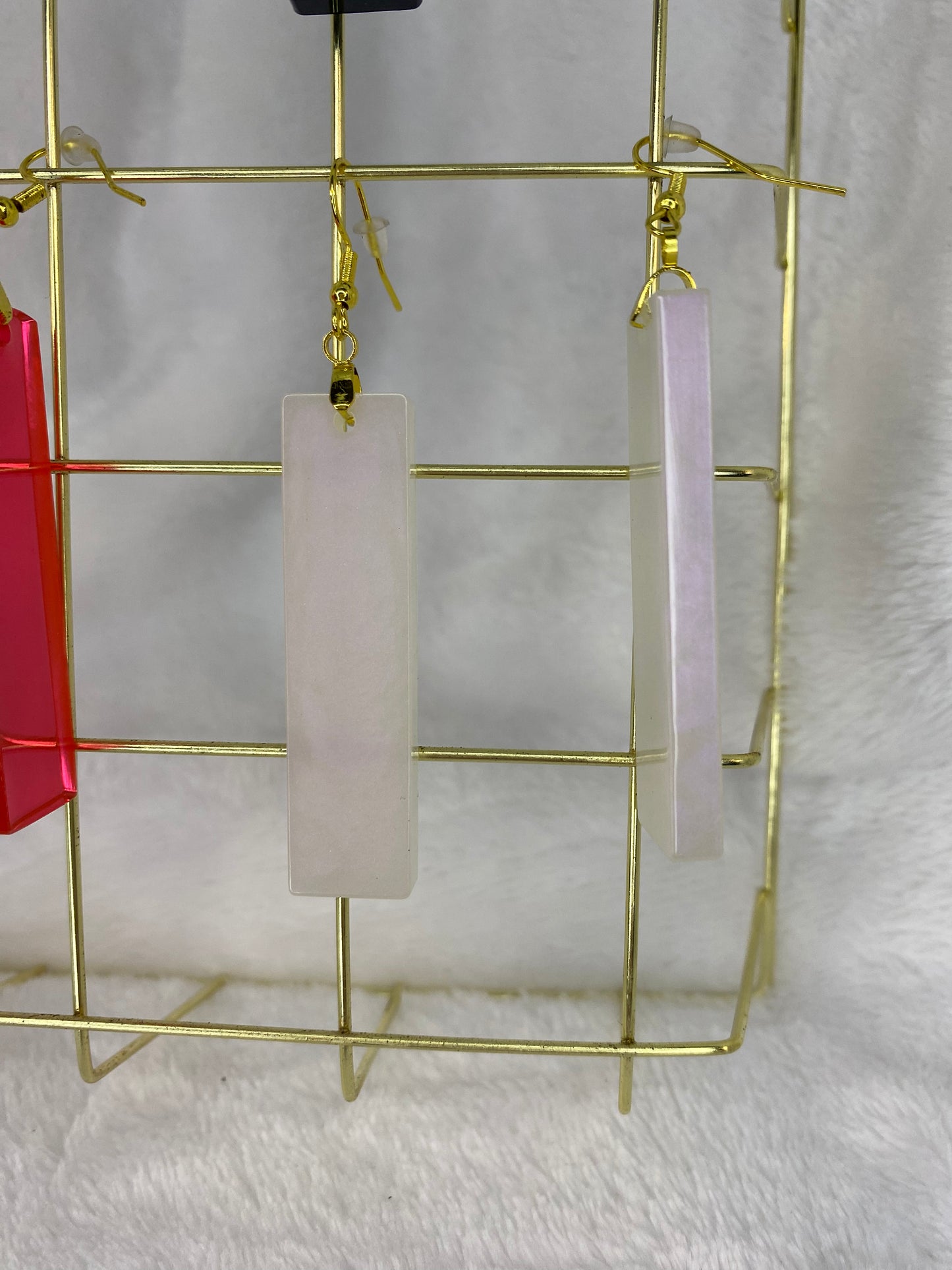 Iridescent Rectangle Earrings (Pink Tint)