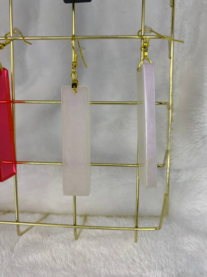 Iridescent Rectangle Earrings (Pink Tint)