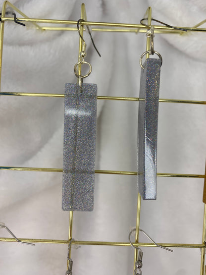 Extra Large Silver Fine Glitter Resin Earrings