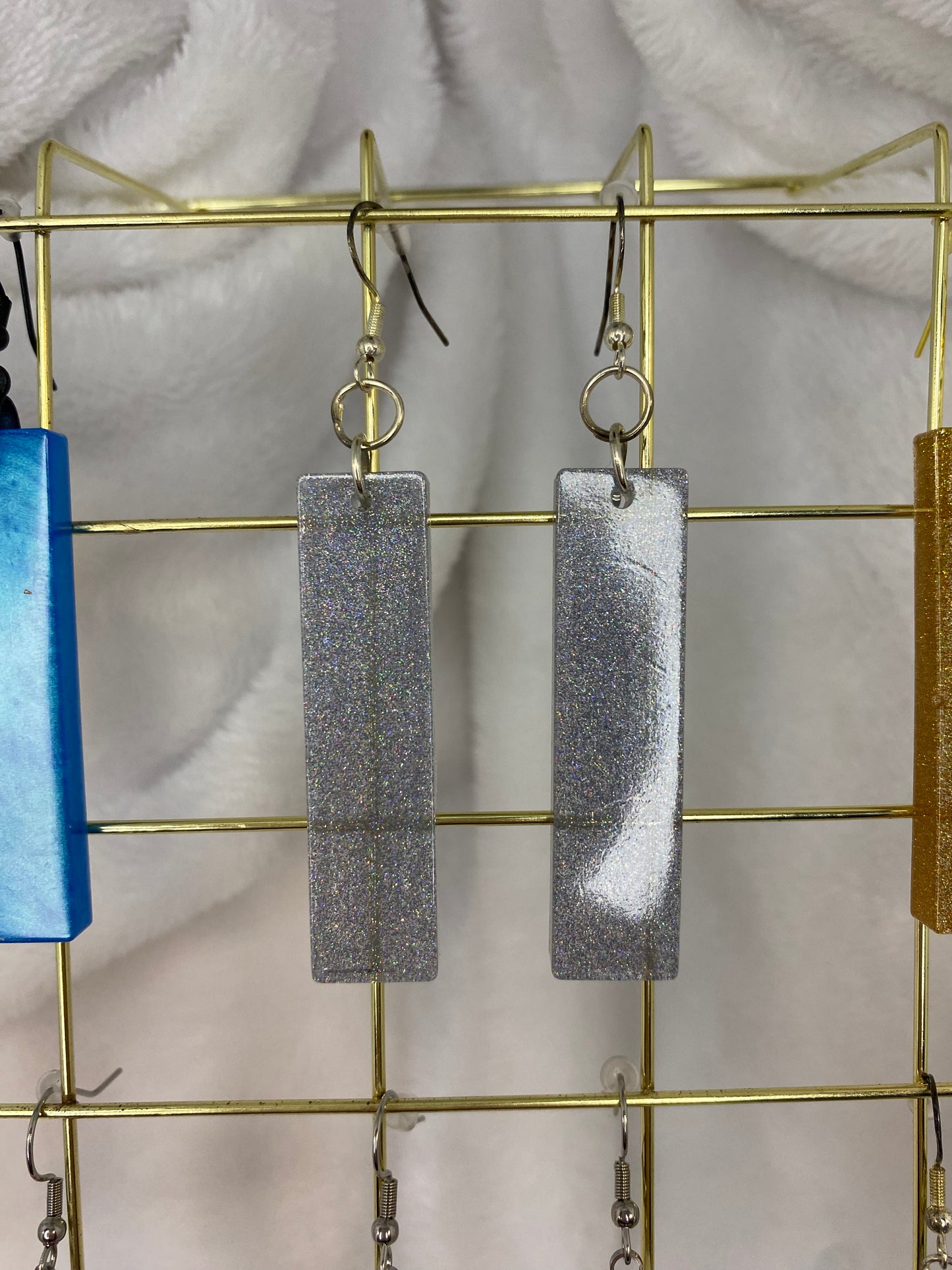 Extra Large Silver Fine Glitter Resin Earrings