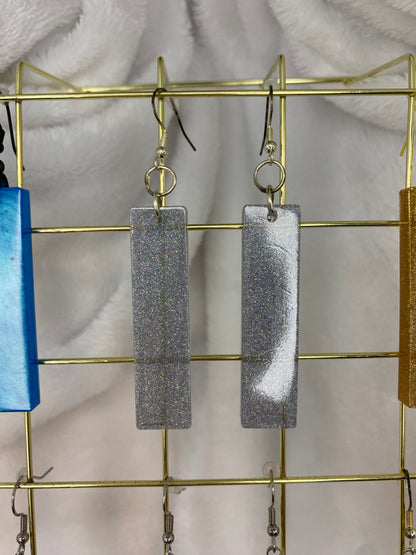 Extra Large Silver Fine Glitter Resin Earrings