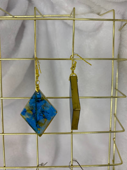 Medium Blue & Gold Resin Earrings