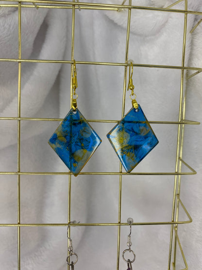Medium Blue & Gold Resin Earrings