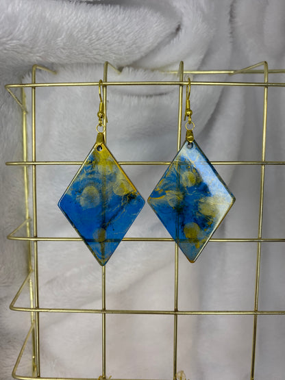 Large Blue & Gold Resin Earrings