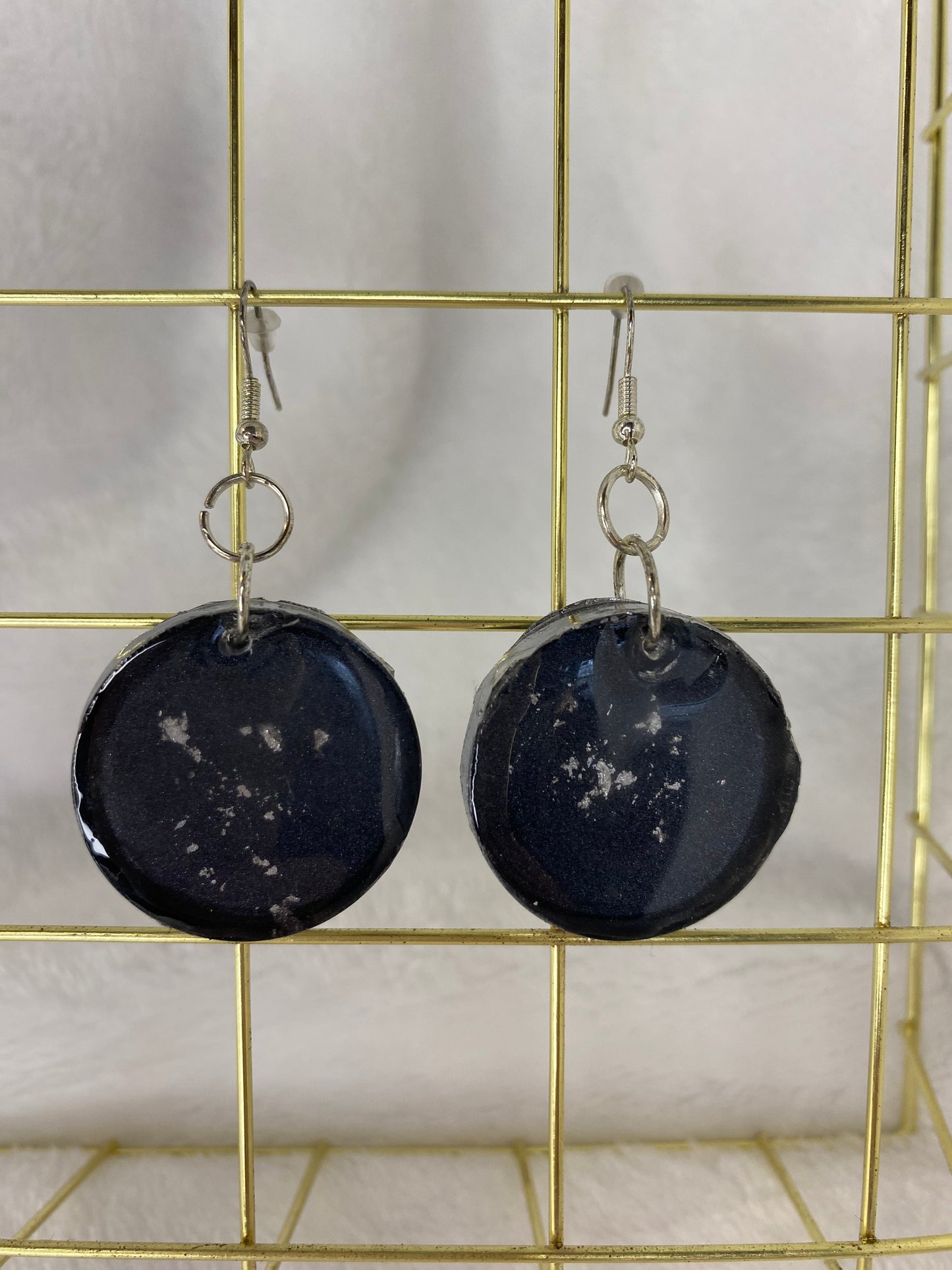 Black with Silver Foil Earrings Circle Shaped