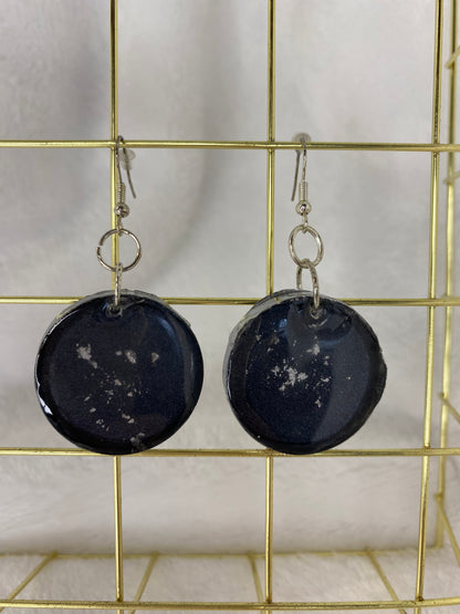 Black with Silver Foil Earrings Circle Shaped