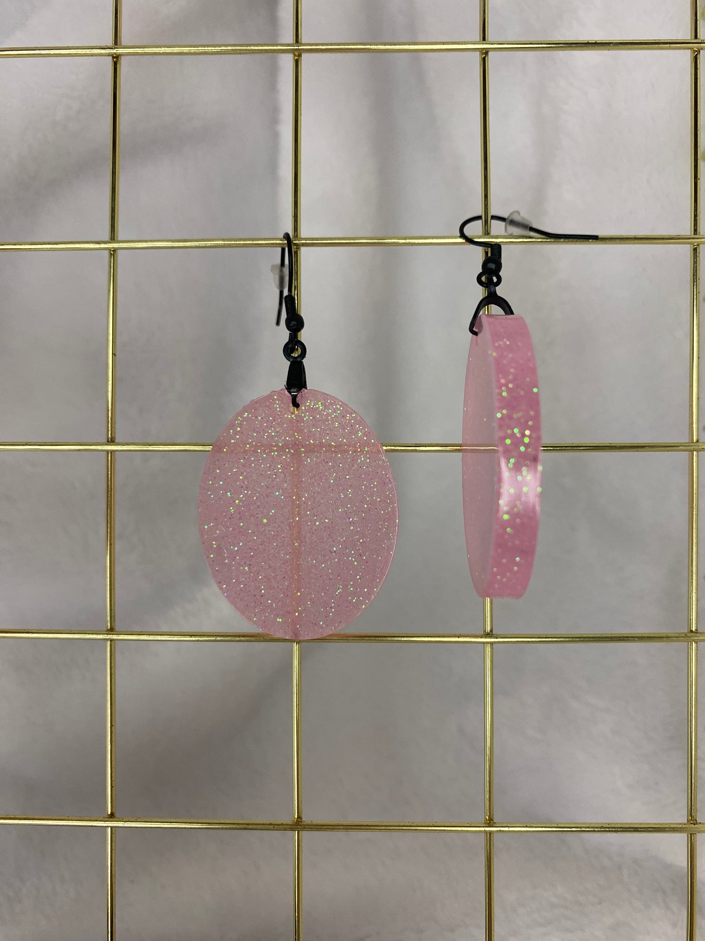 Pink with Glitter Earrings Large Oval