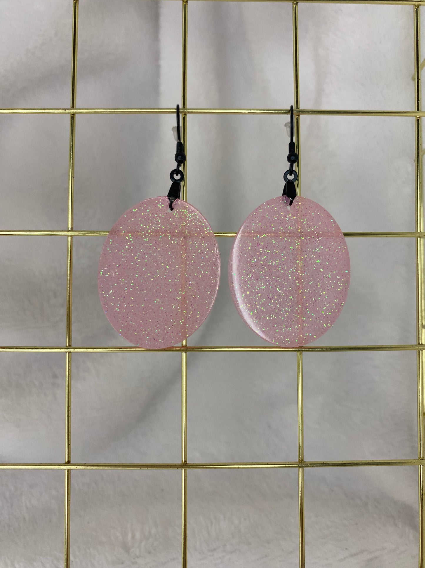 Pink with Glitter Earrings Large Oval