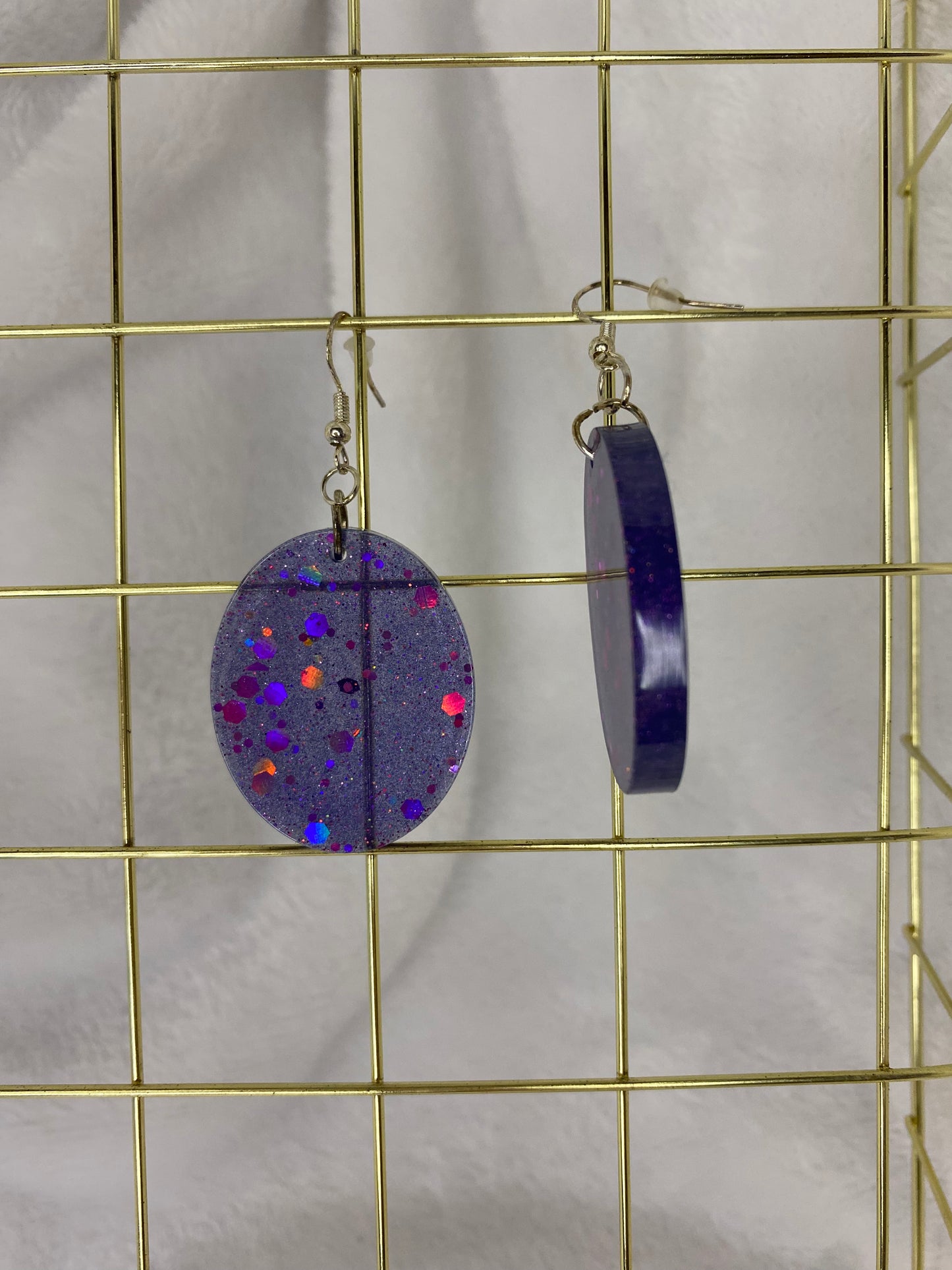 Medium Purple Chunky Glitter Earrings Oval
