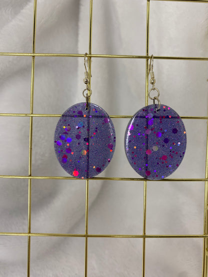 Medium Purple Chunky Glitter Earrings Oval