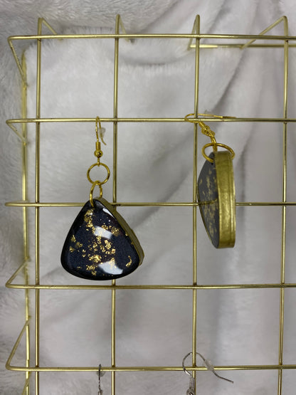 Black with Gold Foil Triangle Earrings