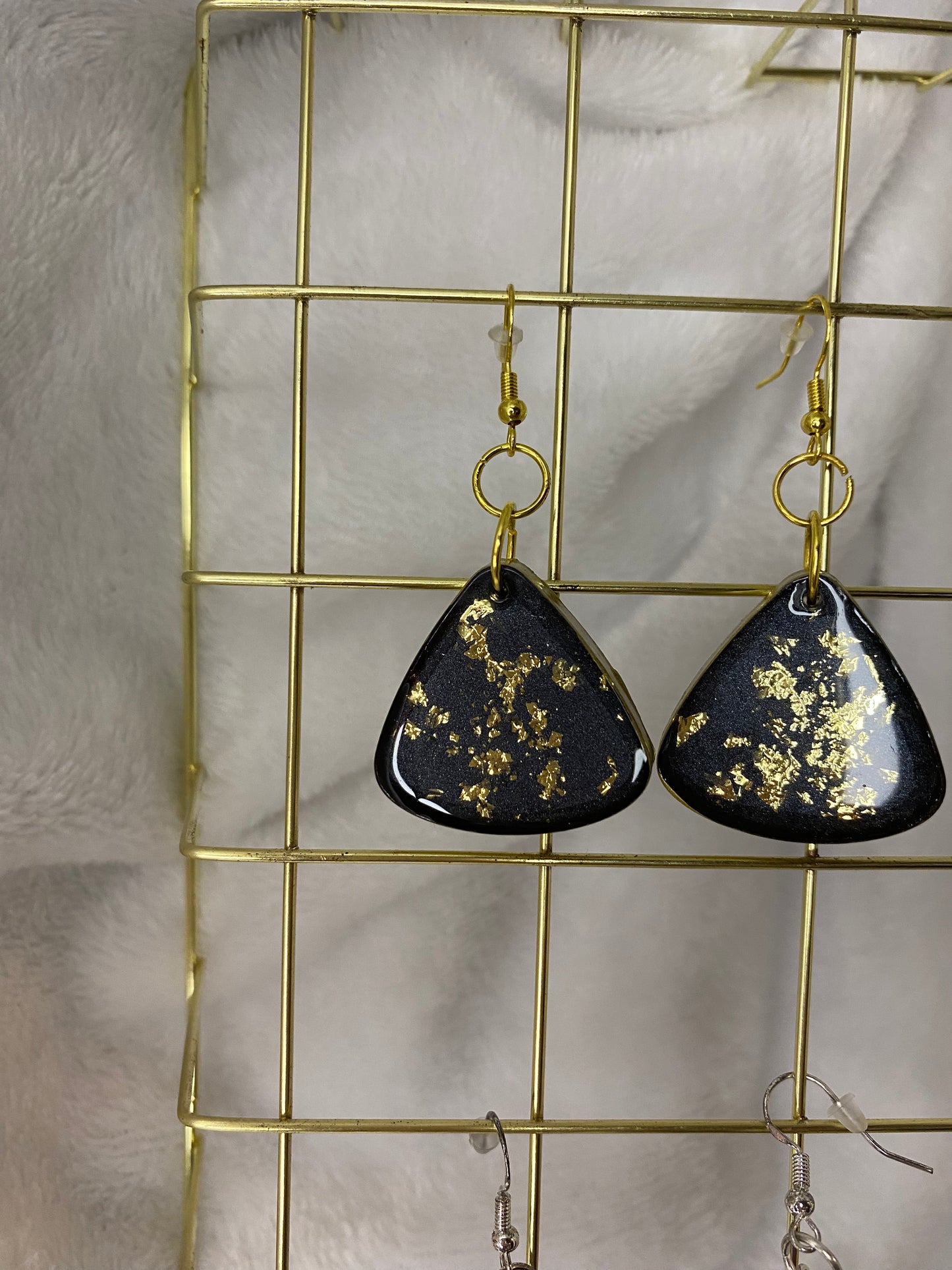 Black with Gold Foil Triangle Earrings