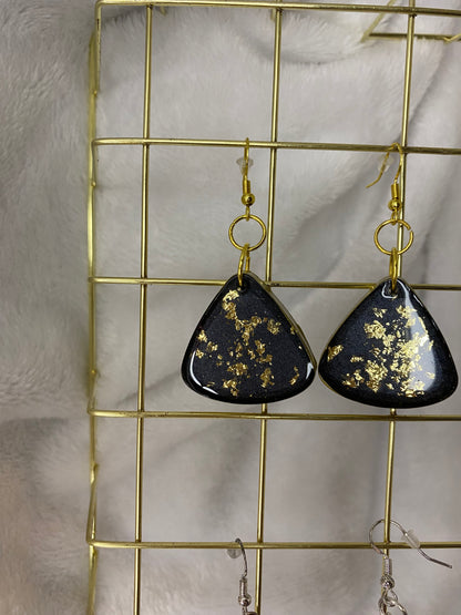 Black with Gold Foil Triangle Earrings