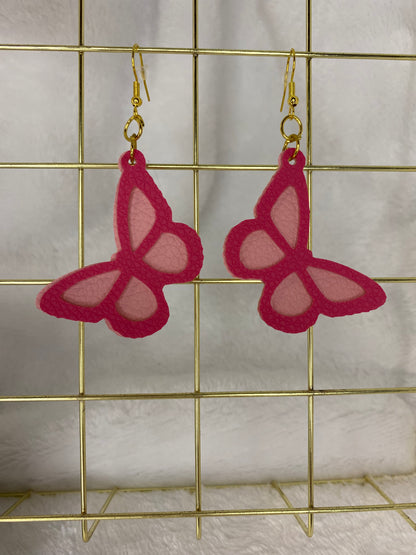 Faux Leather Butterfly Earrings - 2 Tone Pink