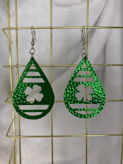Green Faux Leather 4 Leaf Clover Earrings
