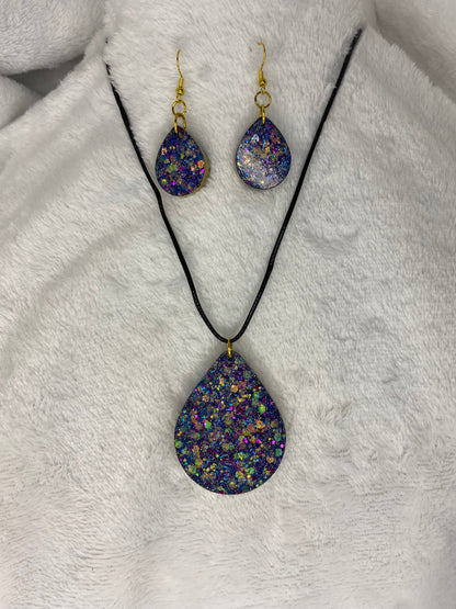 Purple Chunky Resin Teardrop Jewelry Set