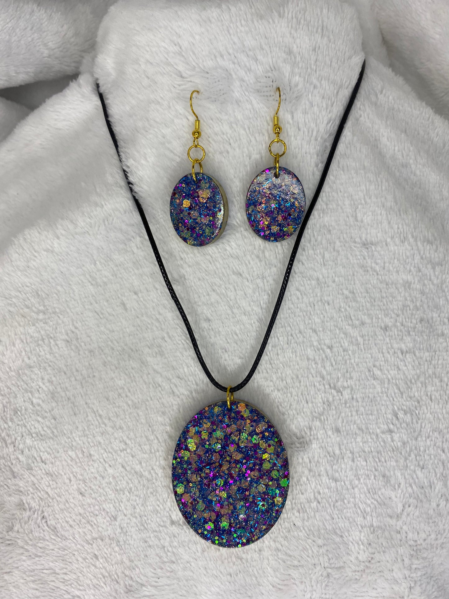Purple Chunky Resin Oval Jewelry Set-