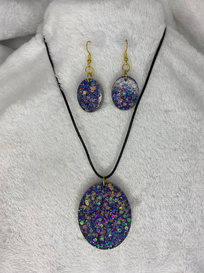 Purple Chunky Resin Oval Jewelry Set-