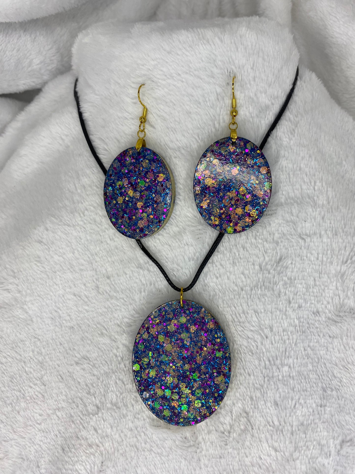 Purple Chunky Resin Oval Jewelry Set-