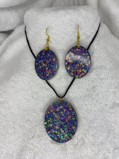 Purple Chunky Resin Oval Jewelry Set-
