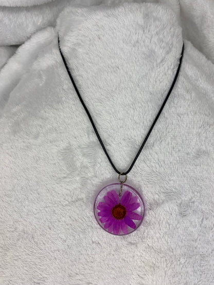 Clear Purple Daisy Necklace