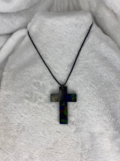 Holographic Black Resin Cross Necklace