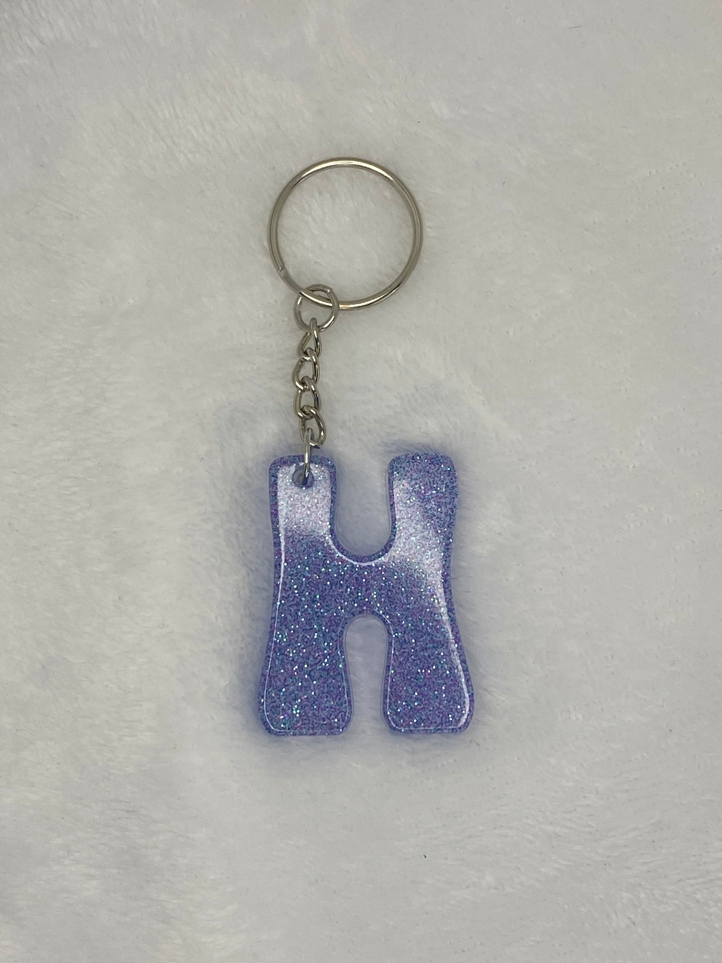 Blue Glitter Hippie Font Letter Keychains