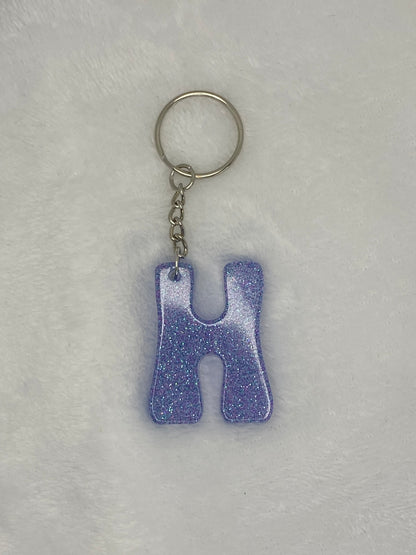 Blue Glitter Hippie Font Letter Keychains