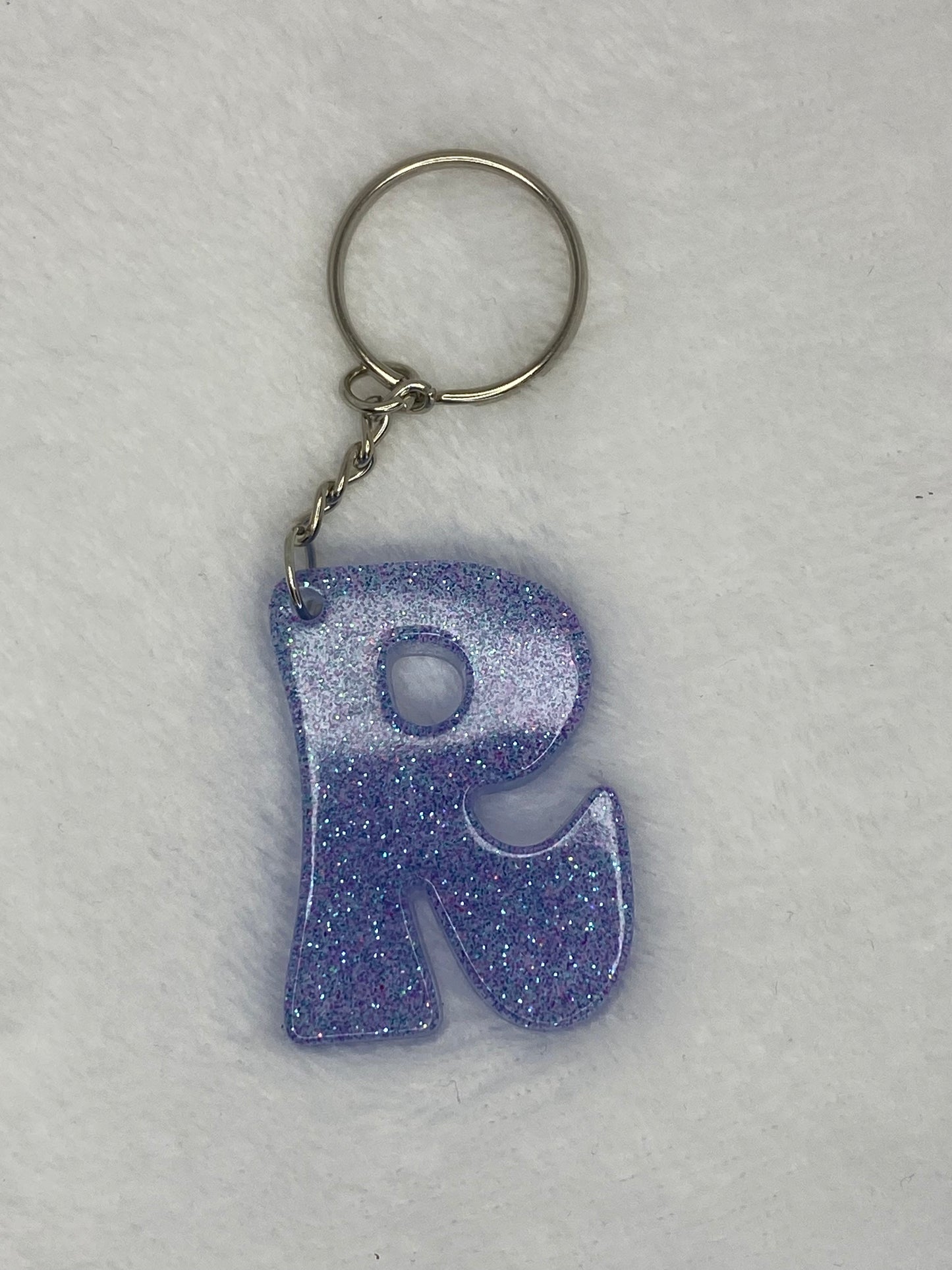 Blue Glitter Hippie Font Letter Keychains